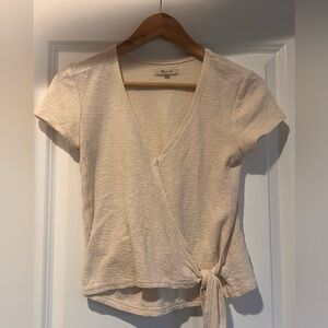 Madewell Cream Textured Wrap Short Sleeve Top